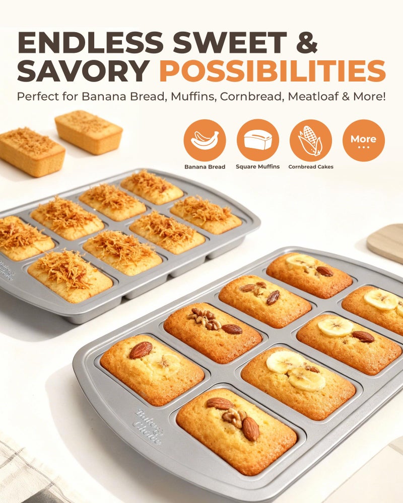 Bake Choice Mini Loaf Pan, 8-Cavity Non-Stick Carbon Steel Baking Pans Set for Banana Bread, Cornbread, Cheesecake, Muffins, Pound Cake, Small Meatloaf, Bread Pan - Image 2