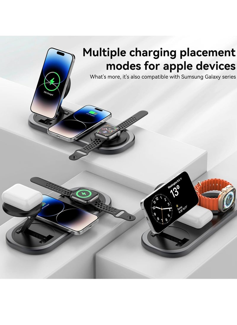 Generic - 3 in 1 Wireless Charger for iPhone, Foldable Charging Station for Magsafe for iPhone 16/15/14/13/12/Pro Max/Pro/Mini/Plus, Apple Watch 10/9/8/7/SE/6/5/4/3/2/1/Ultra2/Ultra, AirPods pro/2/3/4 (Black) - Image 1