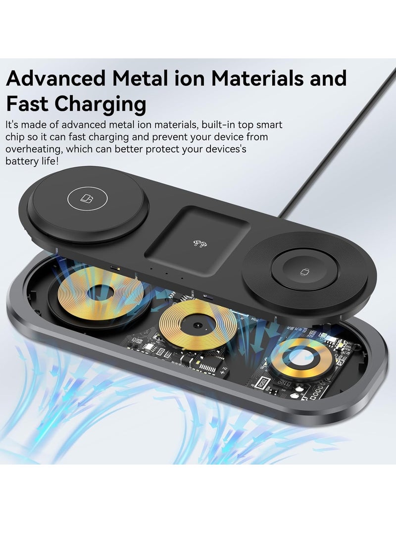 Generic - 3 in 1 Wireless Charger for iPhone, Foldable Charging Station for Magsafe for iPhone 16/15/14/13/12/Pro Max/Pro/Mini/Plus, Apple Watch 10/9/8/7/SE/6/5/4/3/2/1/Ultra2/Ultra, AirPods pro/2/3/4 (Black) - Image 1