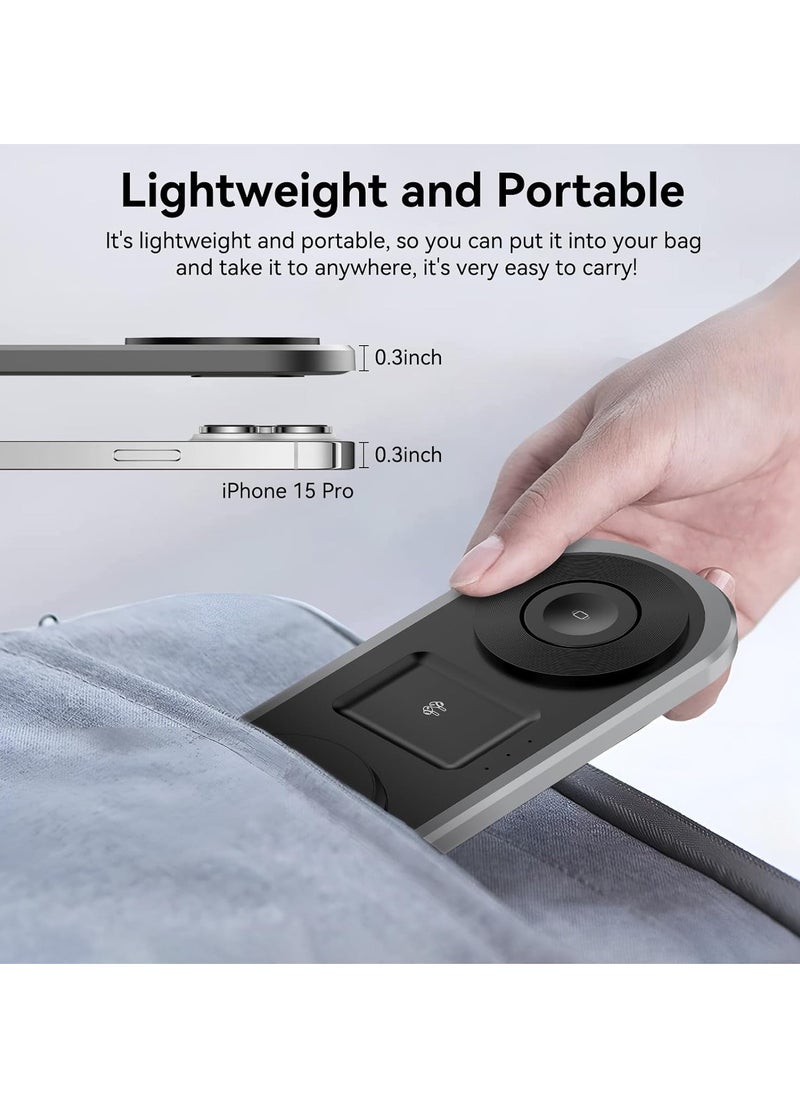 Generic - 3 in 1 Wireless Charger for iPhone, Foldable Charging Station for Magsafe for iPhone 16/15/14/13/12/Pro Max/Pro/Mini/Plus, Apple Watch 10/9/8/7/SE/6/5/4/3/2/1/Ultra2/Ultra, AirPods pro/2/3/4 (Black) - Image 1