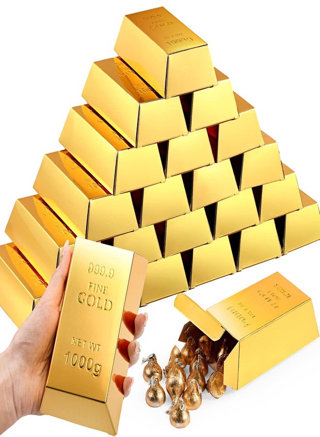 Honoson 24 Pcs Gold Bar Fake Gift Box Foil Gold Bar Party Favor Boxes Paper Golden Favor Boxes Treasure Brick for Pirate Casino Theme Party Decorations Candy Chocolate Box 5.5 x 3.2 Inches - Image 1