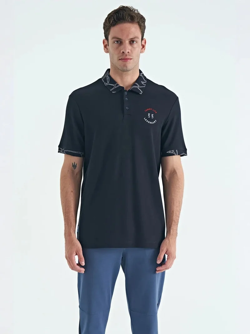 TOMMYLIFE TOMMY Men's Cotton Polo Shirt With Button Placket