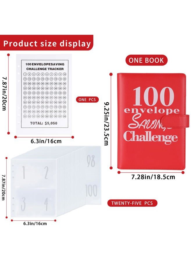 NICOOTH 100 Envelopes Money Saving Challenge Money Saving Binder 100 Envelope Challenge Binder Savings Binder Envelope A5 Savings Challenge Book (A5 Full red) - Image 2