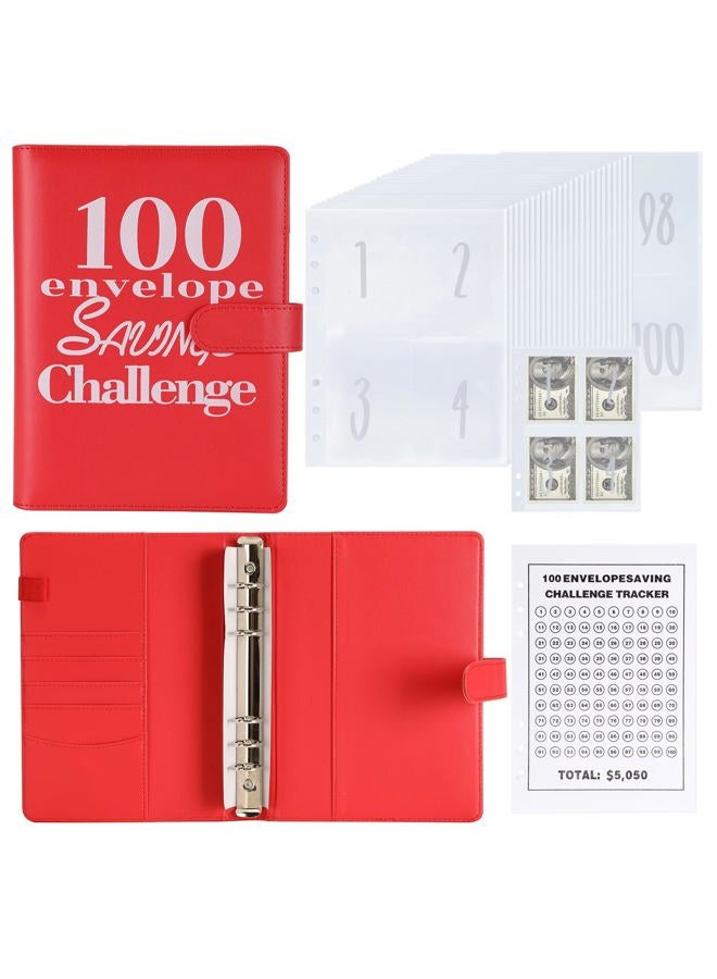 NICOOTH 100 Envelopes Money Saving Challenge Money Saving Binder 100 Envelope Challenge Binder Savings Binder Envelope A5 Savings Challenge Book (A5 Full red) - Image 1
