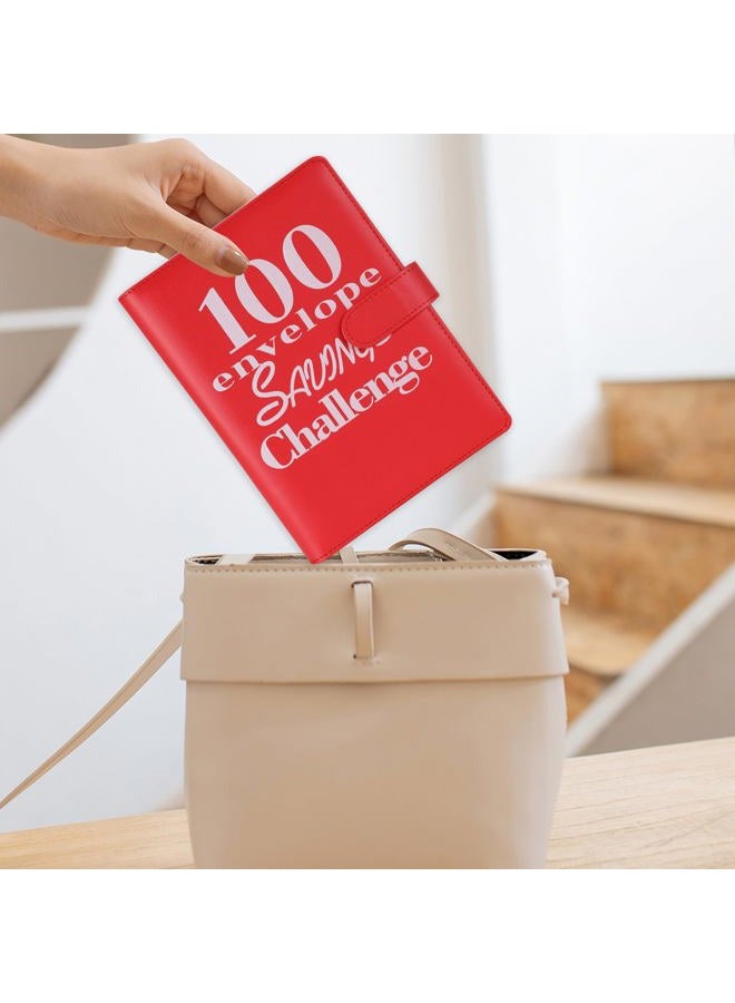 NICOOTH 100 Envelopes Money Saving Challenge Money Saving Binder 100 Envelope Challenge Binder Savings Binder Envelope A5 Savings Challenge Book (A5 Full red) - Image 4