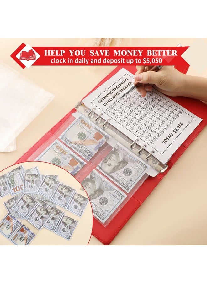 NICOOTH 100 Envelopes Money Saving Challenge Money Saving Binder 100 Envelope Challenge Binder Savings Binder Envelope A5 Savings Challenge Book (A5 Full red) - Image 5