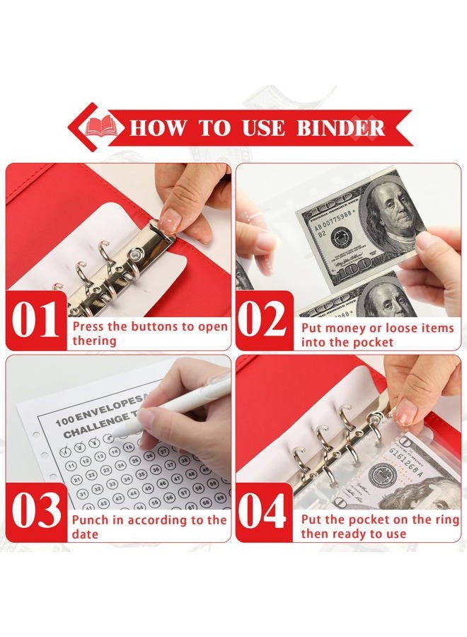 NICOOTH 100 Envelopes Money Saving Challenge Money Saving Binder 100 Envelope Challenge Binder Savings Binder Envelope A5 Savings Challenge Book (A5 Full red) - Image 3