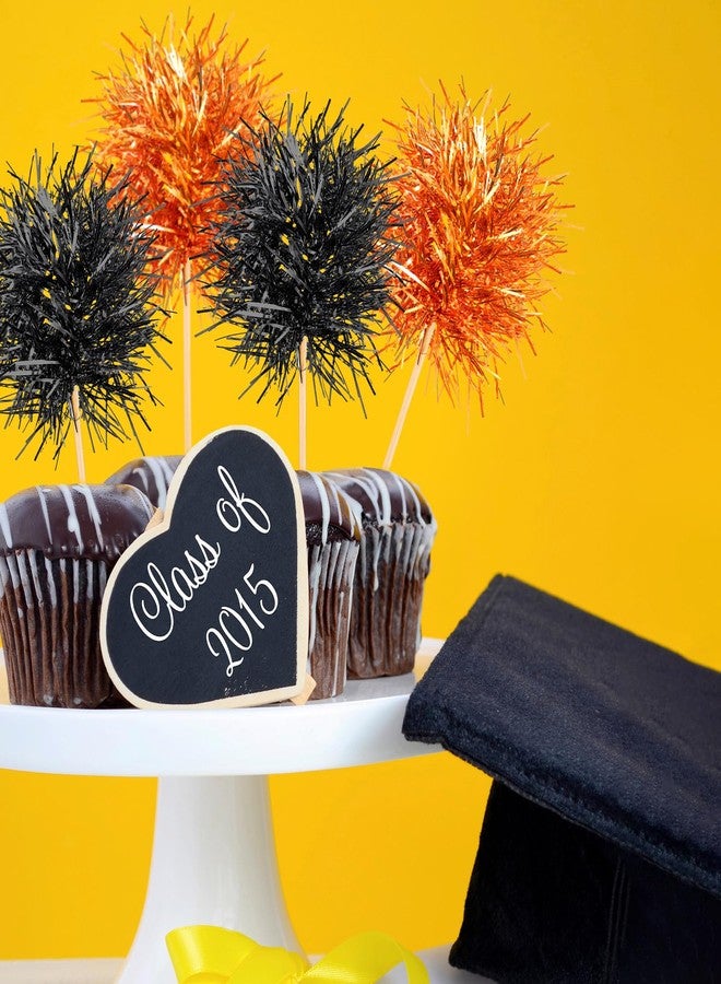 Chinco 100 Pcs Foil Firework Cupcake Toppers Sparkle Tinsel Cake Toppers Cake Decoration Cocktail Fruit Toothpick for Birthday Wedding Graduation Party(Orange, Black) - Image 5