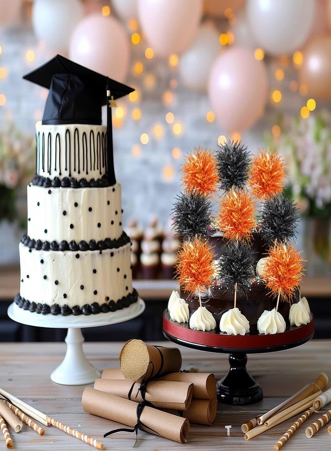 Chinco 100 Pcs Foil Firework Cupcake Toppers Sparkle Tinsel Cake Toppers Cake Decoration Cocktail Fruit Toothpick for Birthday Wedding Graduation Party(Orange, Black) - Image 3