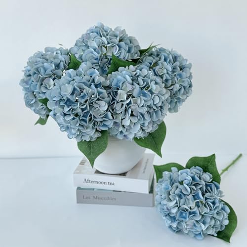 ZYTUYO 5 Pcs Light Blue Silk Hydrangeas Artificial Flower Boho 20 Faux Hydrangeas for Spring Home Decor Kitchen Living Room Porch Wreath Indoor Outdoor Wedding Flower Arrangement - Image 1