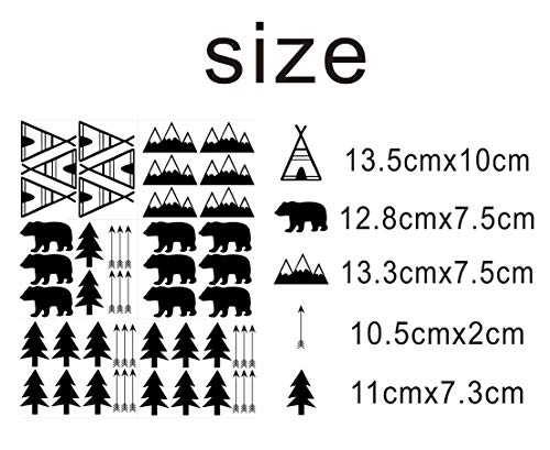 GESTYZ Woodland Wall Decal, Bears, Arrow, Teepees, Trees and Mountains Decor, Matte Vinyl Wall Stickers for Baby Bedroom, Nursery Wall Decals(Y05) (Black) - Image 4