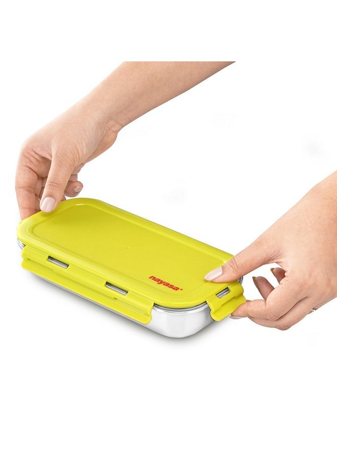 Nayasa Eco Roti Lunch Box - 580 Ml, Stainless Steel Kids Lunch Box with Four Side Clip& Inside Removable Round Container, Leakproof, Light Weight, Easy to Carry, Ideal for Kids & Adults, Green - Image 3