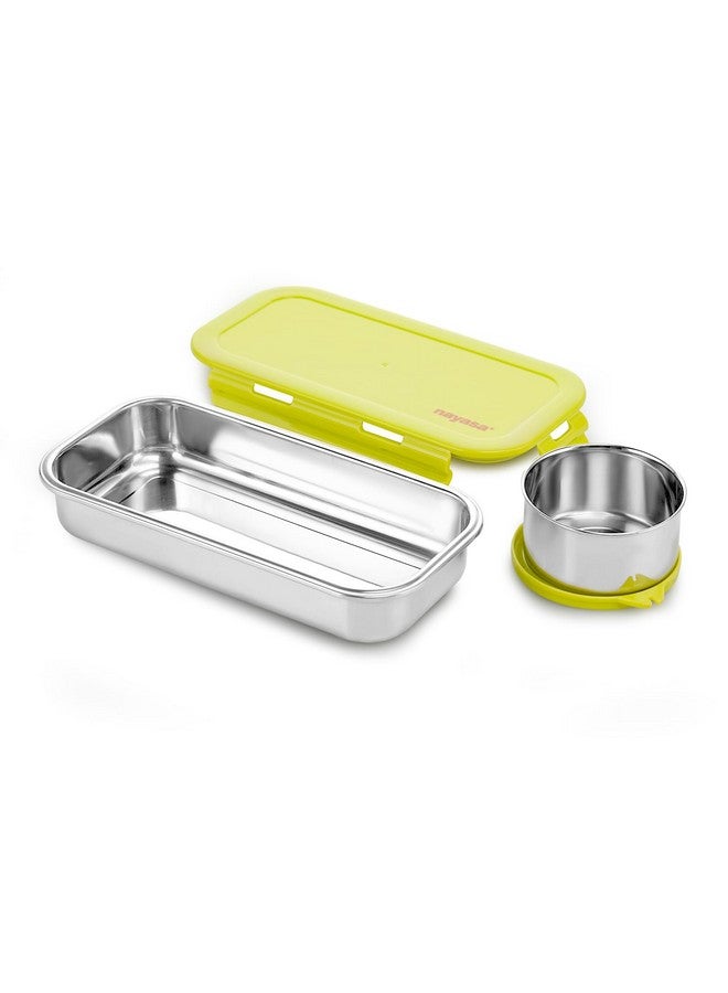 Nayasa Eco Roti Lunch Box - 580 Ml, Stainless Steel Kids Lunch Box with Four Side Clip& Inside Removable Round Container, Leakproof, Light Weight, Easy to Carry, Ideal for Kids & Adults, Green - Image 2