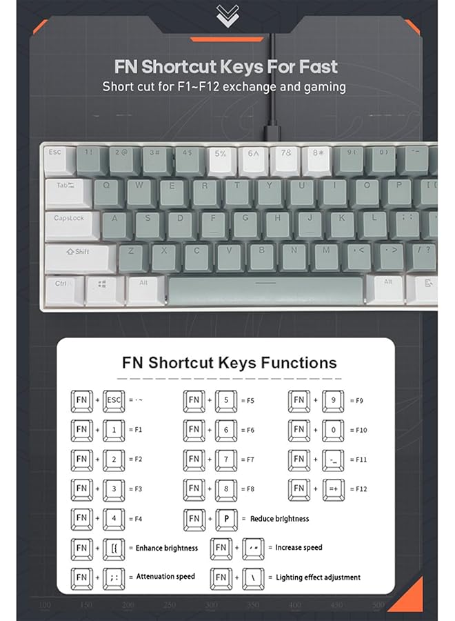 61 Keys Rgb Gaming Keyboard 60% Mini Wired Waterproof With Anti Ghosting Keyboard And Two Color Keycaps With Red Switch For Gamers(Light Gray And White) - Image 5