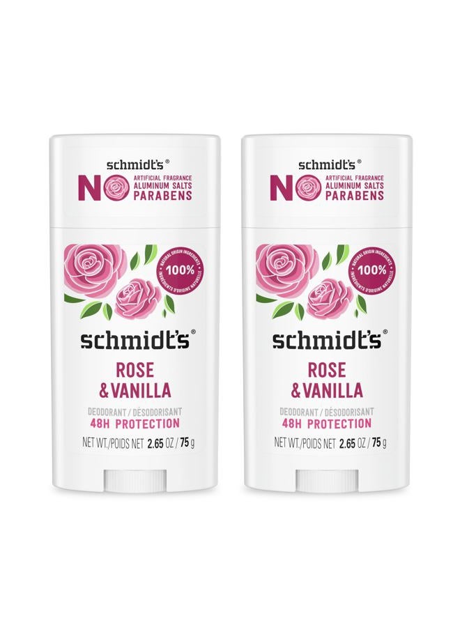 schmidt's Aluminum-Free Vegan Deodorant Rose & Vanilla with 24 Hour Odor Protection 2 Count for Women and Men, Natural Ingredients, Cruelty-Free, 2.65 oz - Image 1