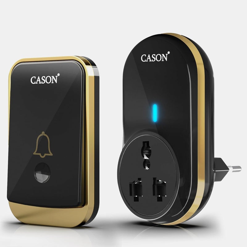 CASON جرس باب لاسلكي للمنزل مدى طويل / جرس باب لاسلكي للمنزل / جرس اتصال لاسلكي، جرس بعيد مع قابس توصيل، يصل إلى 1000 قدم مع 45 نغمة (1 جهاز تحكم عن بعد 1 مستقبل، أسود) - Image 1