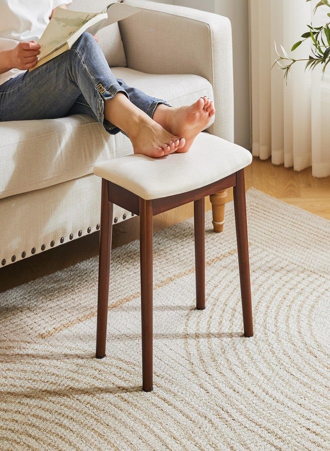 IBUYKE Saddle Cushion Vanity Stool Chair, Foot Rest Stool with Solid Wood Legs, Modern Vanity Bench Ottoman for Piano, Upholstered Seat for Bedroom, Entryway, Walnut Legs&Off White WBD007HM - Image 3