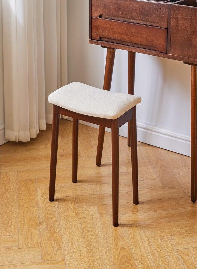 IBUYKE Saddle Cushion Vanity Stool Chair, Foot Rest Stool with Solid Wood Legs, Modern Vanity Bench Ottoman for Piano, Upholstered Seat for Bedroom, Entryway, Walnut Legs&Off White WBD007HM - Image 5