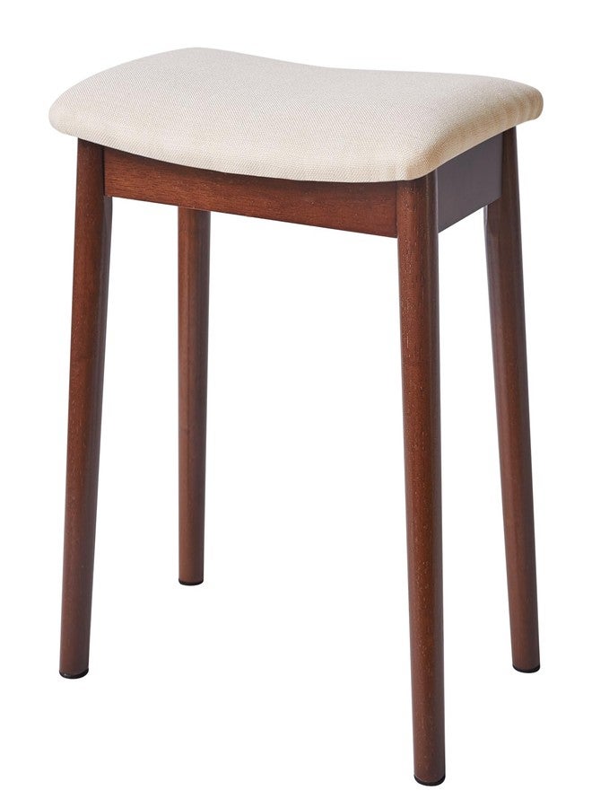 IBUYKE Saddle Cushion Vanity Stool Chair, Foot Rest Stool with Solid Wood Legs, Modern Vanity Bench Ottoman for Piano, Upholstered Seat for Bedroom, Entryway, Walnut Legs&Off White WBD007HM - Image 1