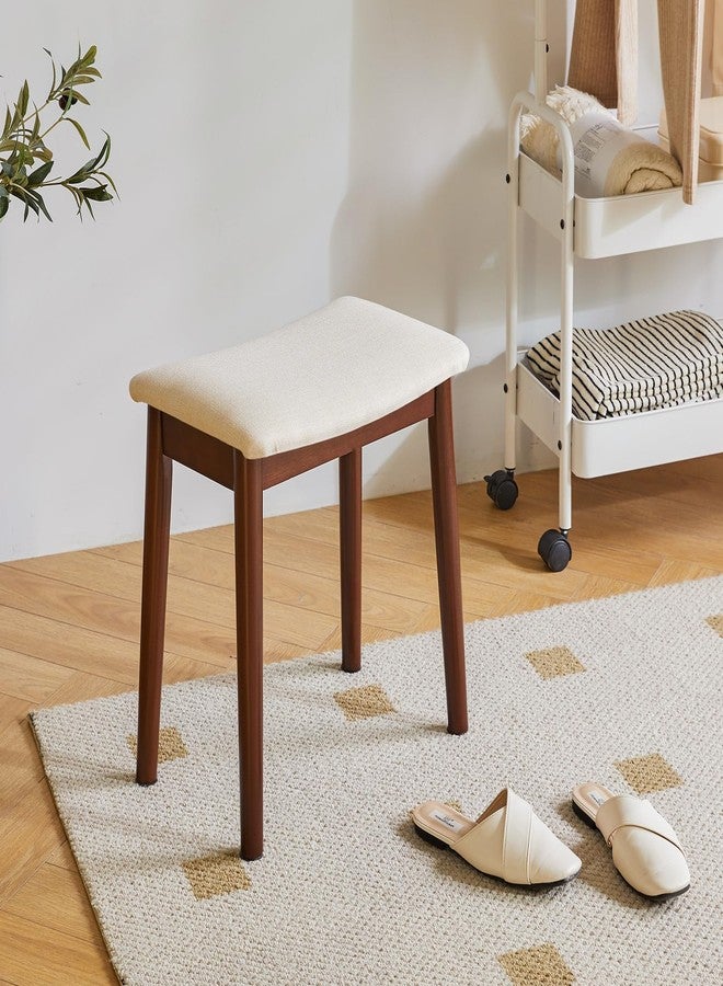 IBUYKE Saddle Cushion Vanity Stool Chair, Foot Rest Stool with Solid Wood Legs, Modern Vanity Bench Ottoman for Piano, Upholstered Seat for Bedroom, Entryway, Walnut Legs&Off White WBD007HM - Image 4