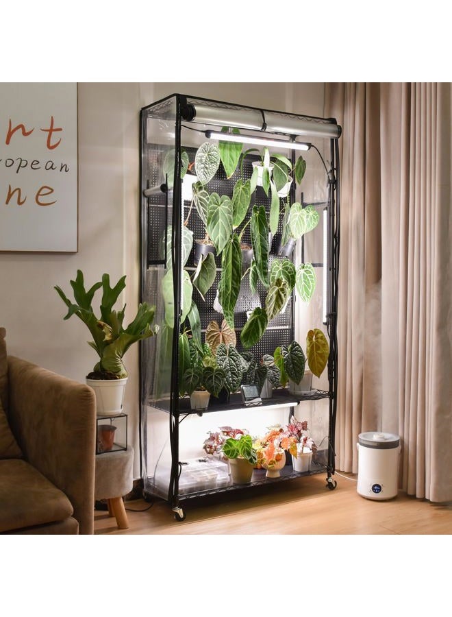 Bstrip Indoor Greenhouse with Grow Light & 4 Pegboard, Mini Green House with Adjustable Rack and Wheels, 4 x 24W Full Spectrum Grow Light Strip for Foliage Plants, Seedling, 35.4"x13.8"x71" - Image 1