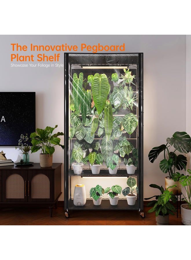 Bstrip Indoor Greenhouse with Grow Light & 4 Pegboard, Mini Green House with Adjustable Rack and Wheels, 4 x 24W Full Spectrum Grow Light Strip for Foliage Plants, Seedling, 35.4"x13.8"x71" - Image 2