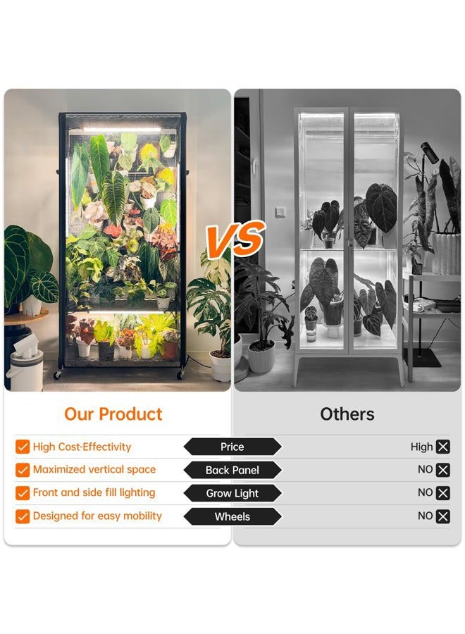Bstrip Indoor Greenhouse with Grow Light & 4 Pegboard, Mini Green House with Adjustable Rack and Wheels, 4 x 24W Full Spectrum Grow Light Strip for Foliage Plants, Seedling, 35.4"x13.8"x71" - Image 5