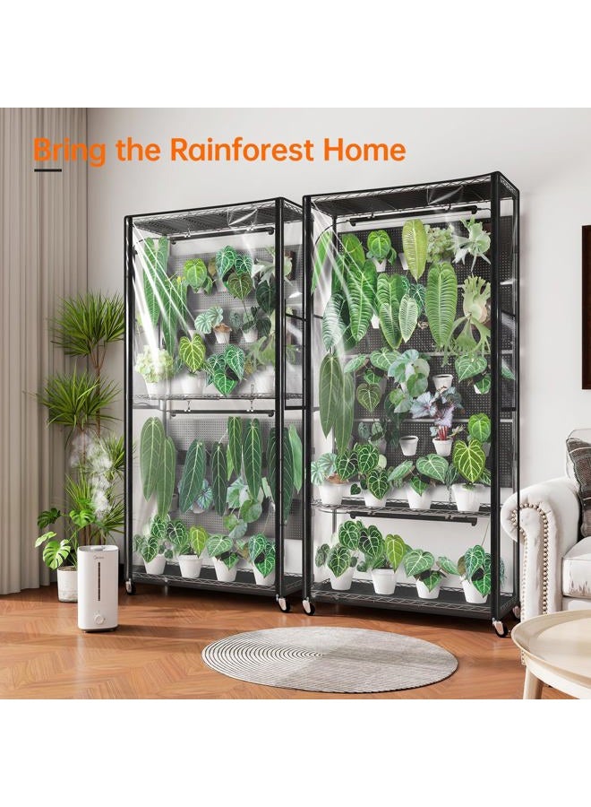 Bstrip Indoor Greenhouse with Grow Light & 4 Pegboard, Mini Green House with Adjustable Rack and Wheels, 4 x 24W Full Spectrum Grow Light Strip for Foliage Plants, Seedling, 35.4"x13.8"x71" - Image 3