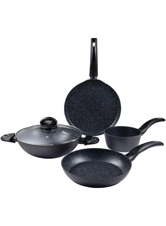 بيرجنر طقم أواني الطهي أورايون 5 قطع، مصنوع من الألمنيوم المطروق، مزوّد بقاعدة مناسبة لمواقد الحث، بطلاء رخامي غير لاصق، أواني طهي مناسبة لجميع أنواع المواقد، باللون الرمادي. - Image 2