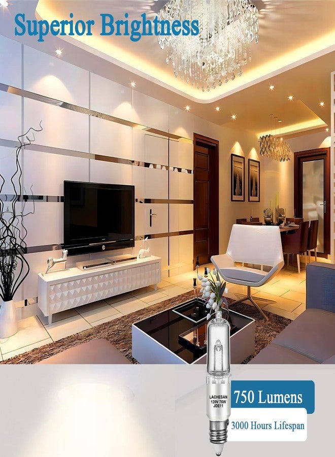 مصباح هالوجين Lachesan JDE11 بقوة 75 واط و120 فولت، قاعدة E11 (بديل لمصباح LED E11)، قاعدة T4 صغيرة، لون أبيض دافئ 2700 كلفن، قابل للتعتيم، مناسب للثريات، مراوح السقف، مصابيح الطاولة، إضاءة الخزائن، عبوة من 4 مصابيح - Image 4