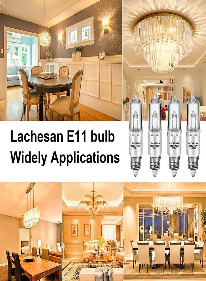 مصباح هالوجين Lachesan JDE11 بقوة 75 واط و120 فولت، قاعدة E11 (بديل لمصباح LED E11)، قاعدة T4 صغيرة، لون أبيض دافئ 2700 كلفن، قابل للتعتيم، مناسب للثريات، مراوح السقف، مصابيح الطاولة، إضاءة الخزائن، عبوة من 4 مصابيح - Image 5