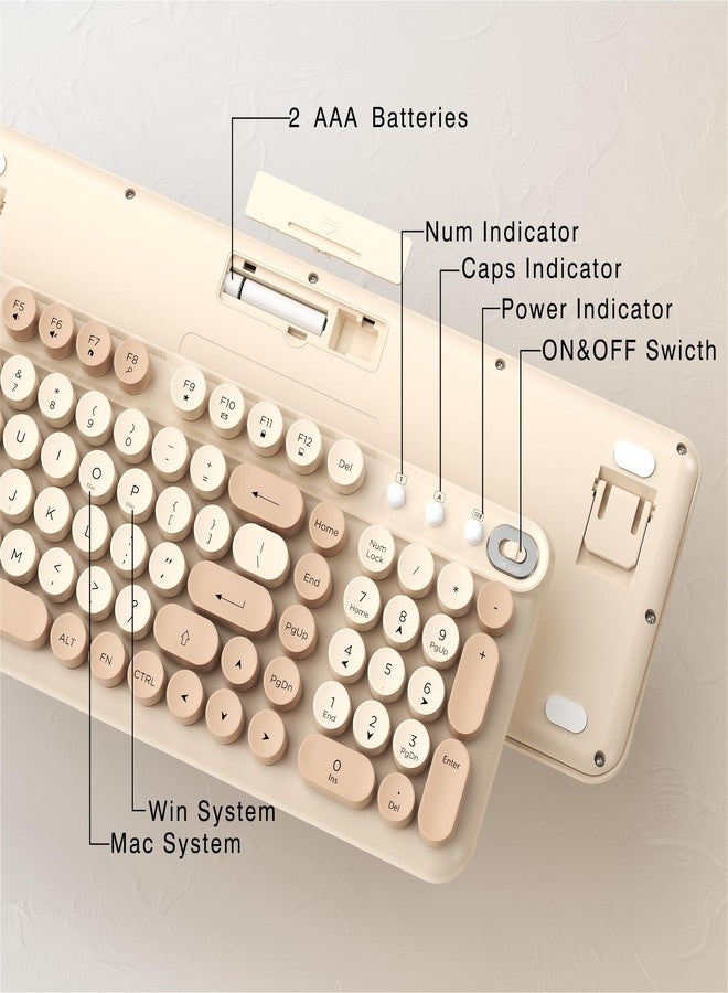 Links9+ Wireless Keyboard and Mouse Combo, Full-Size Retro Typewriter Keyboard Style, 2.4GHz USB Receiver, Plug-and-Play, Keyboard Mouse Set for Computer, Laptop, Windows, Mac, and PC (Milk Tea) - Image 3