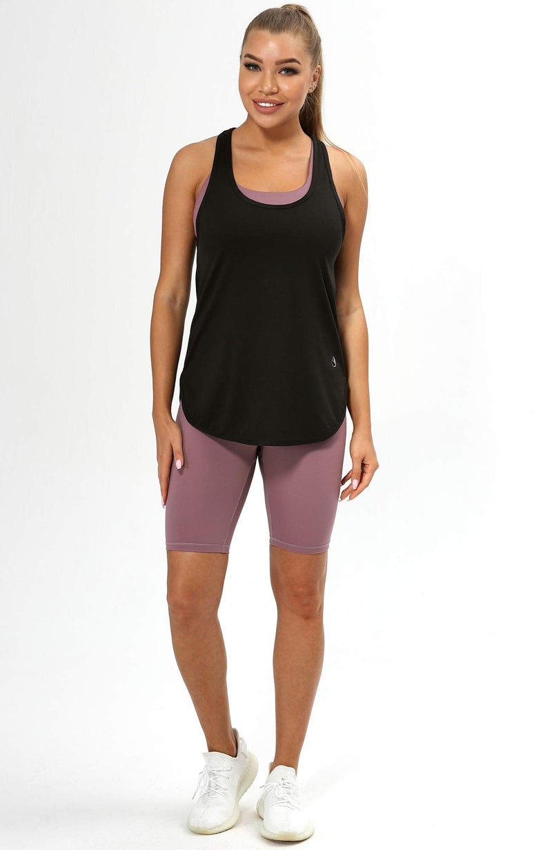 icyzone قمصان تدريب icyzone للنساء - قمصان يوغا رياضية، قميص جري بتصميم Racerback فضفاض (S، أسود/لافندر) - Image 2