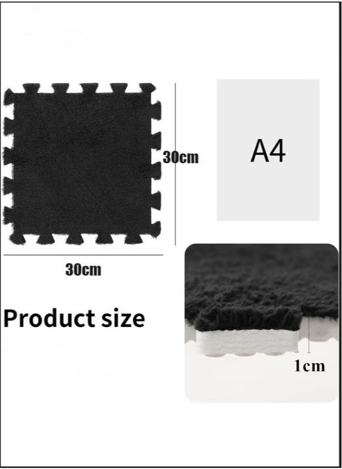 Plush Foam Floor Mat,Interlocking Carpet,Plush Puzzle Foam Floor Mat,Tiles Plush Puzzle Foam Floor Mat,Square Interlocking Carpet Tiles,Square Interlocking Fluffy Tiles,Soft Area Rugs,Border Fluffy Play Mat,Soft Climbing Area Rugs,Plush Foam Floor Mat for Home Playroom Decor,30x30cm (Black)