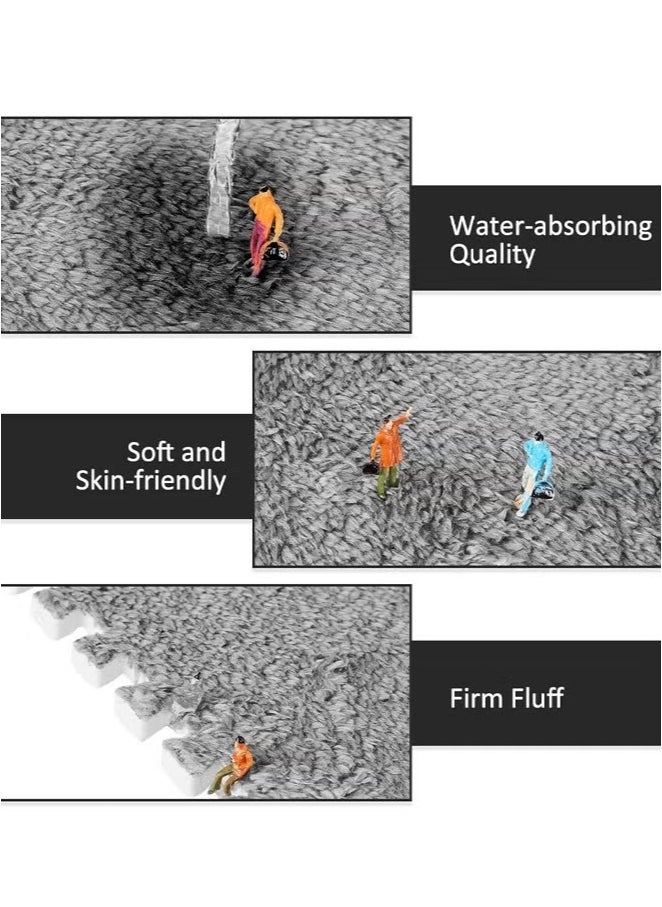 Plush Foam Floor Mat,Interlocking Carpet,Plush Puzzle Foam Floor Mat,Tiles Plush Puzzle Foam Floor Mat,Square Interlocking Carpet Tiles,Square Interlocking Fluffy Tiles,Soft Area Rugs,Border Fluffy Play Mat,Soft Climbing Area Rugs,Plush Foam Floor Mat for Home Playroom Decor,30x30cm (Black)