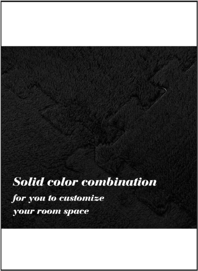 Plush Foam Floor Mat,Interlocking Carpet,Plush Puzzle Foam Floor Mat,Tiles Plush Puzzle Foam Floor Mat,Square Interlocking Carpet Tiles,Square Interlocking Fluffy Tiles,Soft Area Rugs,Border Fluffy Play Mat,Soft Climbing Area Rugs,Plush Foam Floor Mat for Home Playroom Decor,30x30cm (Black)