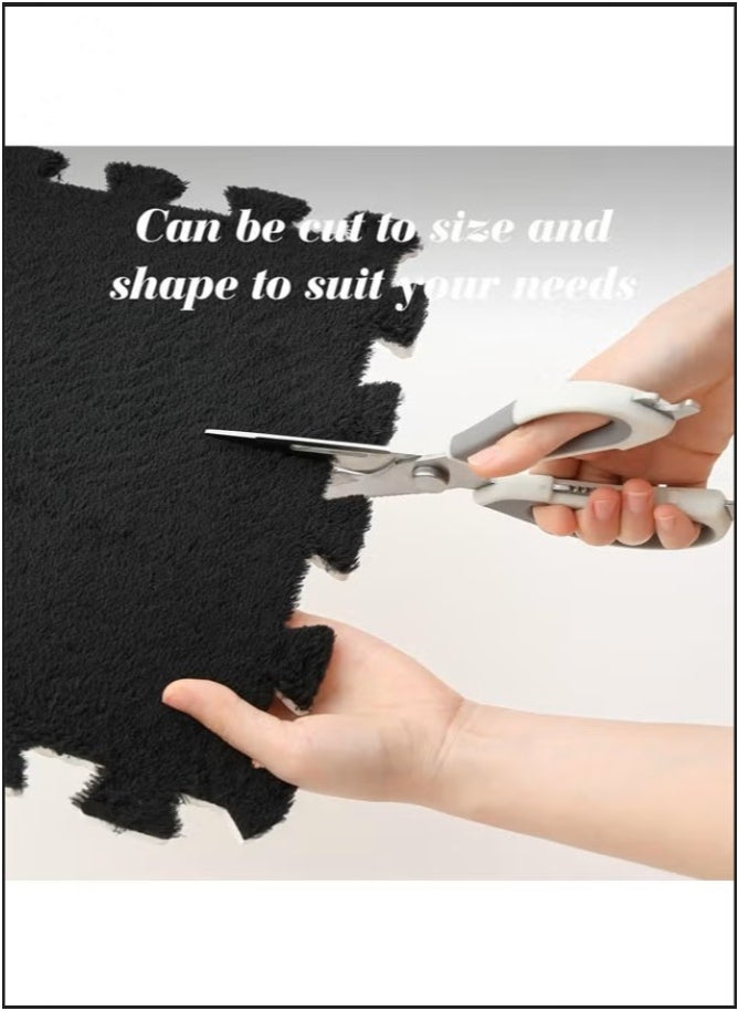 Plush Foam Floor Mat,Interlocking Carpet,Plush Puzzle Foam Floor Mat,Tiles Plush Puzzle Foam Floor Mat,Square Interlocking Carpet Tiles,Square Interlocking Fluffy Tiles,Soft Area Rugs,Border Fluffy Play Mat,Soft Climbing Area Rugs,Plush Foam Floor Mat for Home Playroom Decor,30x30cm (Black)