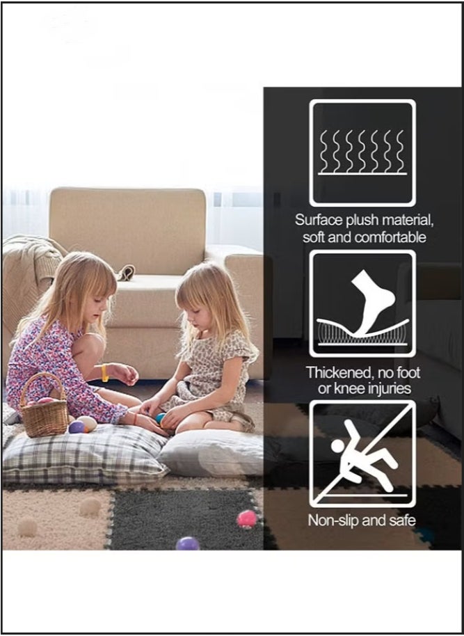 Plush Foam Floor Mat,Interlocking Carpet,Plush Puzzle Foam Floor Mat,Tiles Plush Puzzle Foam Floor Mat,Square Interlocking Carpet Tiles,Square Interlocking Fluffy Tiles,Soft Area Rugs,Border Fluffy Play Mat,Soft Climbing Area Rugs,Plush Foam Floor Mat for Home Playroom Decor,30x30cm (Black)