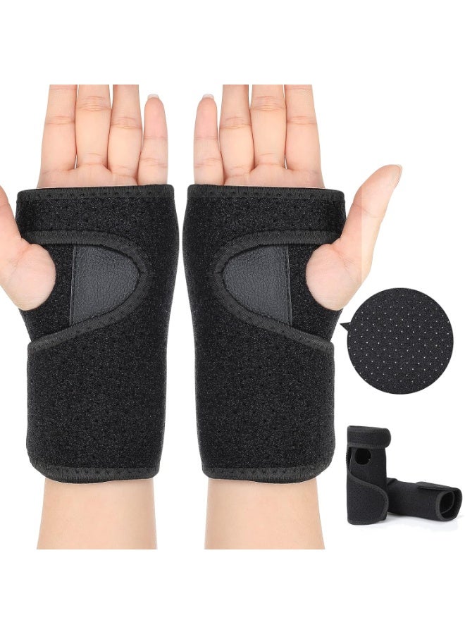 2 Pieces Carpal Tunnel Wrist Brace for Night Wrist Sleep Supports Splints Stabilizer and Hand Brace Cushioned to Help with Carpal Tunnel Pain Relief Universal Adjustable Fit(Breathable Style,Black) - Image 1