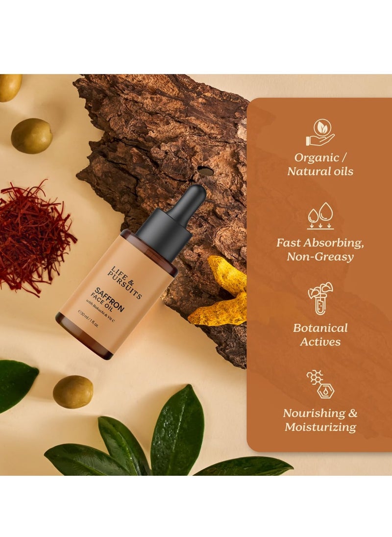 Life & Pursuits - Life & Pursuits Saffron Face Oil 1 Fl Oz with Kashmir Saffron, Bakuchi, Vitamin C for Face Brightening, Moisturizing, Dark Spots, Fine Lines, Wrinkles. Lightweight Daily Face Massage oil | Anti-Aging - Image 1