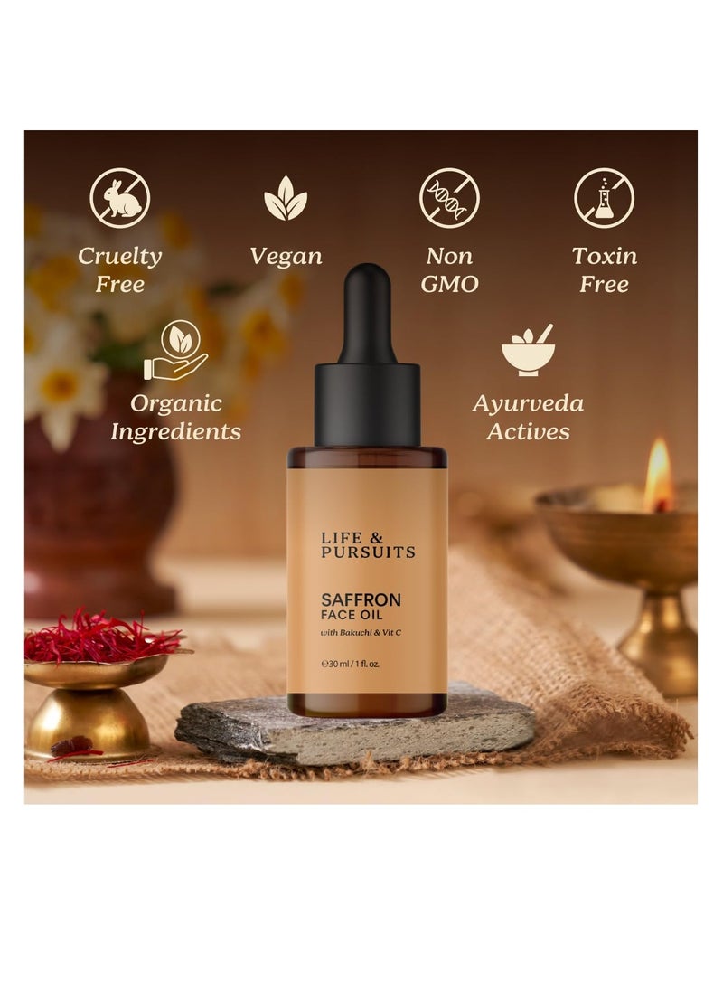 Life & Pursuits - Life & Pursuits Saffron Face Oil 1 Fl Oz with Kashmir Saffron, Bakuchi, Vitamin C for Face Brightening, Moisturizing, Dark Spots, Fine Lines, Wrinkles. Lightweight Daily Face Massage oil | Anti-Aging - Image 1