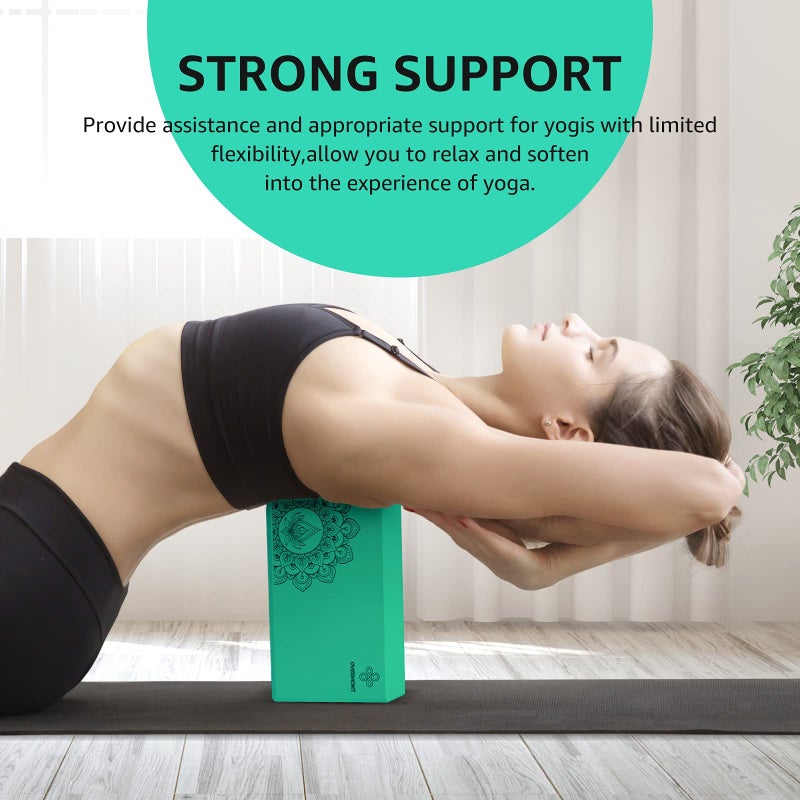 Overmont Yoga Block 2 Pack Supportive Latex-Free EVA Foam Soft Non-Slip Surface for General Fitness Pilates Stretching and Meditation 9"x6"x3" Yoga Strap Included - Image 3