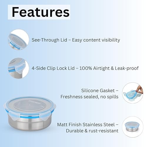 STEELLOCK Stainless Steel Airtight Container with Lid | Leakproof, BPA-Free, Durable Kitchen Storage | Multipurpose Food Storage Containers for Kitchen | SL-1401-set of 2, 750ml each, Blue - Image 5