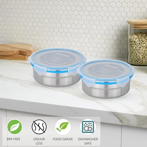 STEELLOCK Stainless Steel Airtight Container with Lid | Leakproof, BPA-Free, Durable Kitchen Storage | Multipurpose Food Storage Containers for Kitchen | SL-1401-set of 2, 750ml each, Blue - Image 3