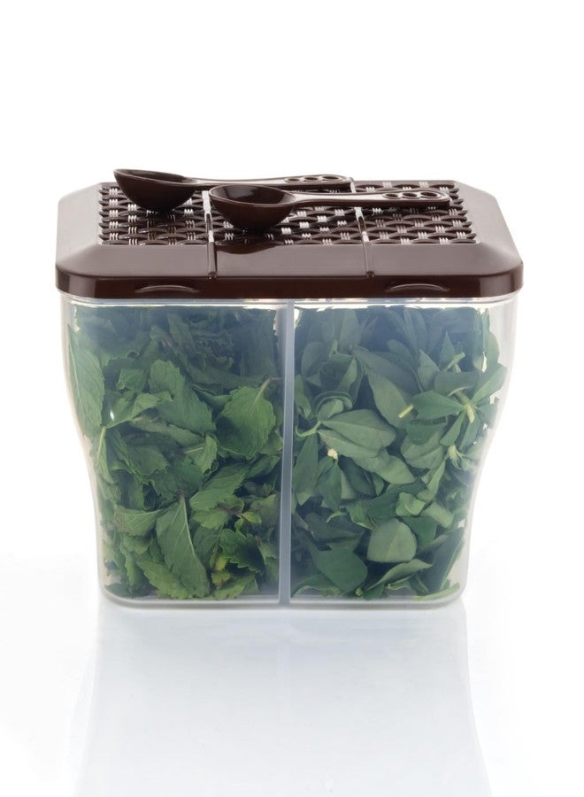 HAPPI Multipurpose Plastic 2 in 1 Masala Box for Kitchen, Spice Boxes for Kitchen, Transparent 2 Compartment Storage Containers Airtight Grocery, Dry Fruits Box 2000 Ml with 2 Spoons(Brown) - Image 4
