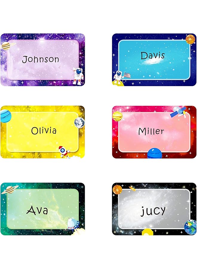 erorex 300 Pcs Name Tag Label Sticker Galaxy Themed In 6 Designs With Perforated Line For School Office Home 3.5 Inch X2.2 Inch Each - Image 2