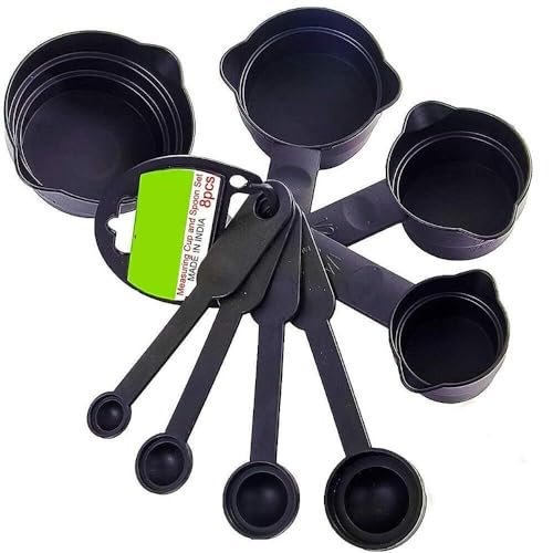 FINALITY 8-Piece Food Grade Plastic Black Measuring Cups and Spoons - Spoon Set for Kitchen Rice, Spice Jars, Measurement Cup & Small Measuring Spoons Set for Precision - Image 2