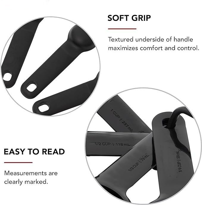FINALITY 8-Piece Food Grade Plastic Black Measuring Cups and Spoons - Spoon Set for Kitchen Rice, Spice Jars, Measurement Cup & Small Measuring Spoons Set for Precision - Image 3