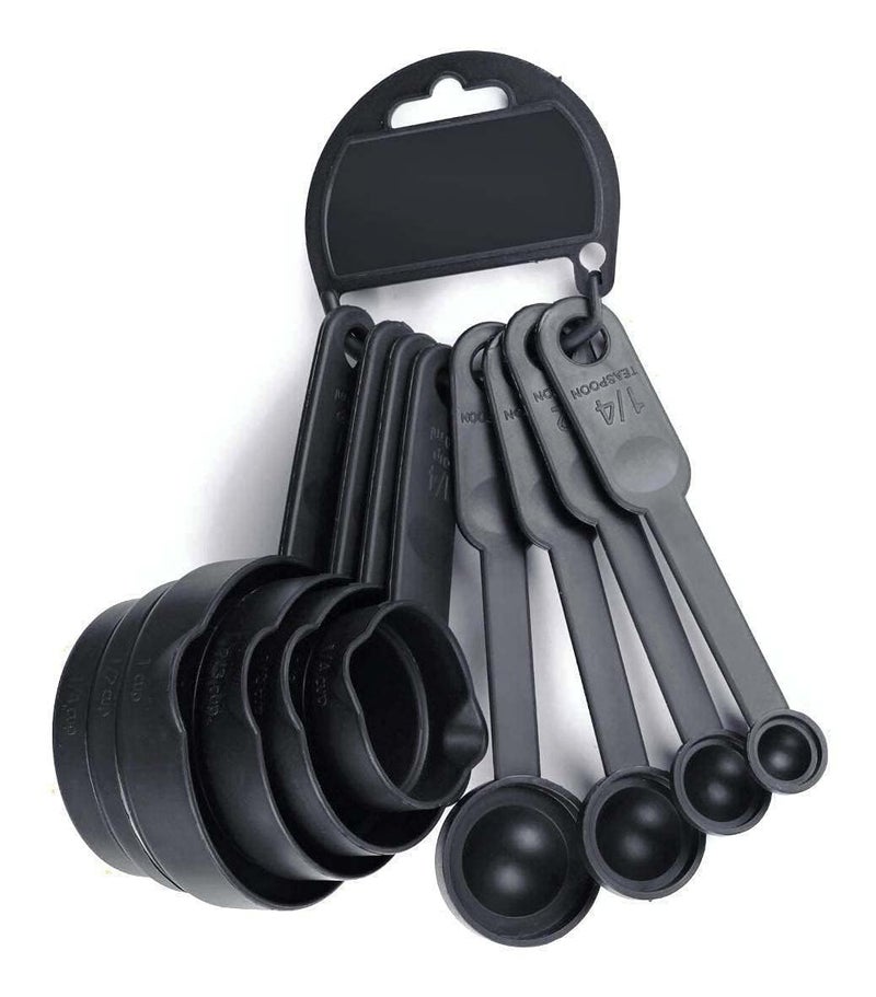 FINALITY 8-Piece Food Grade Plastic Black Measuring Cups and Spoons - Spoon Set for Kitchen Rice, Spice Jars, Measurement Cup & Small Measuring Spoons Set for Precision - Image 1