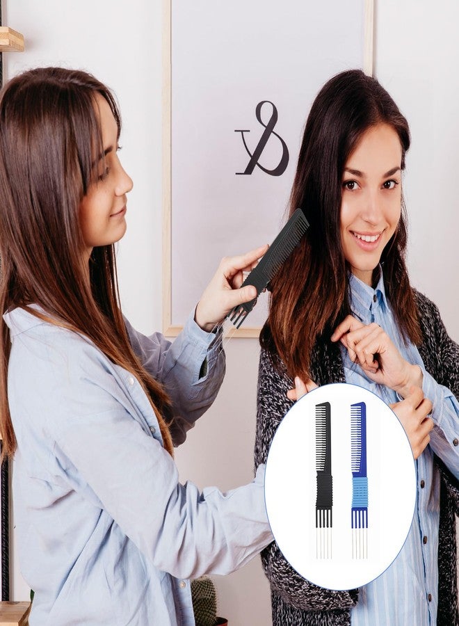 YQQYG 2 PCS Comb with Prongs on, Lift Teasing Comb for Fine Hairs, Hair Backcombing Combs, Hair Pick Salon Teasing Metal Pick Lifting Fluffing Combs for Women Men Curly Hairs(Black, Blue) - Image 4